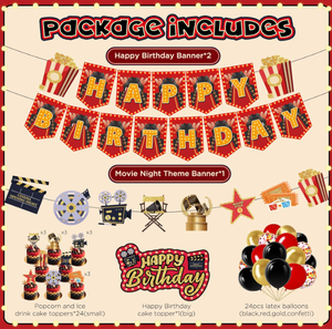 Bannières pour Soirée <span class=keywords><strong>Cinéma</strong></span> <span class=keywords><strong>Anniversaire</strong></span>, Drapeaux de <span class=keywords><strong>Cinéma</strong></span>, Guirlande, Décorations pour Cupcakes, Décorations de Gâteau, Ballons Confettis Métalliques en Latex - Product Image 5