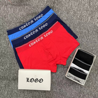 Caleçons Boxers Classiques pour Hommes avec Logo Rouge, Gris et Blanc, Bande Élastique, Sous-vêtements Masculins 95% Coton 5% Spandex
