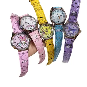 LINDA toy Hot new products Anime Sanrioes PU Leather Electronic Watch Kuromi Cinnamoroll Melody Kids Watch Gift Band Box