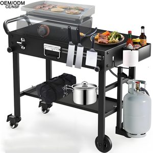 Table de chariot de <span class=keywords><strong>barbecue</strong></span> extérieure en fer pliable portable <span class=keywords><strong>personnalisé</strong></span> avec résistance à la chaleur pour accessoires de <span class=keywords><strong>barbecue</strong></span> d'arrière-cour en plein air - Product Image 3