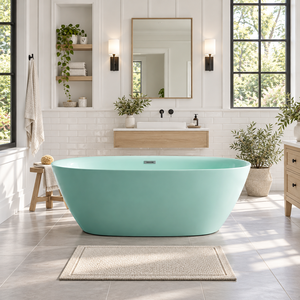 Vasca da Bagno Verde Pastello in Acrilico Turchese 1500mm, Vasca Ovale Freestanding per Immersione 750mm di Larghezza con 580mm di Altezza - Product Image 1