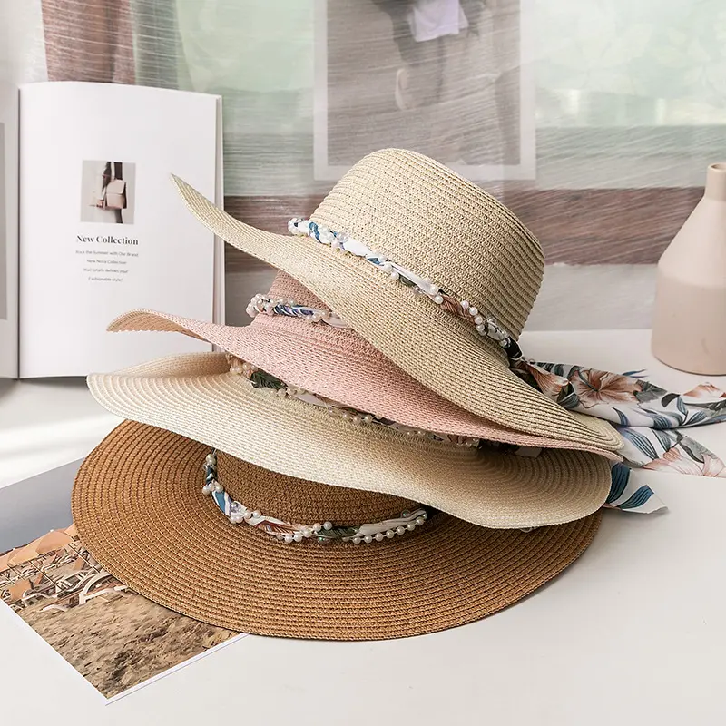 ZG moda hasır şapka kadınlar için yaz rahat geniş ağız güneşlikli kep Bow-knot ile bayanlar tatil plaj şapkaları