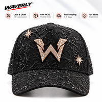 Casquette de baseball de luxe ornée de strass avec logo métallique en cristal, chapeau tendance personnalisé