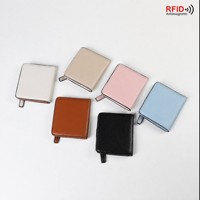 Dompet Kartu Wanita Mewah Tipis Anti RFID dari Kulit Imitasi dengan Kancing Penutup untuk Aktivitas Luar Ruangan dan Hadiah