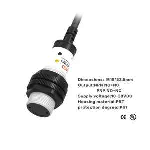 LANBAO M18 Plastic Cylindrical Photoelectric Sensor Switch Diffuse Reflection DC3 Wire Photocell PR18S-BC40DPO