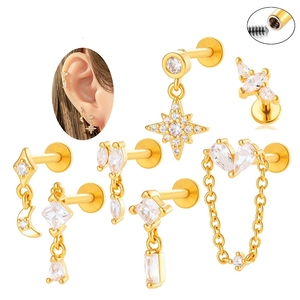 Yw G23 Titan & Thép Đá Quý Labret Lip Bar Nhẫn Cubic Zircon Hoa Tai Sụn Vòng Xoắn Ốc Xỏ Vít Phù Hợp Với Top 16G - Product Image 2