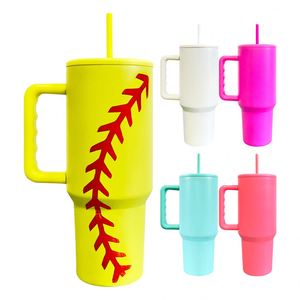 Mug isotherme brillant mat de 40 oz avec poignée et paille pour transfert par sublimation blanche - Product Image 3
