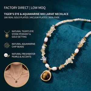 Collier en acier inoxydable <span class=keywords><strong>CL</strong></span> Natural Tiger's Eye plaqué or 18 carats avec perles de culture d'eau douce et cristaux, bijoux pour femme, cadeau tendance 2026 - Product Image 1