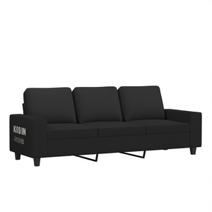 Divano a 3 Posti in Poliestere Nero con Gambe in Metallo, Design Moderno per Soggiorno, Cuscini in Schiuma Confortevoli, Schienale Dritto e Braccioli - Product Image 1