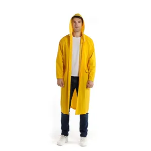 Reusable Rain Poncho Raincoat PVC Breathable Waterproof Long Hooded Raincoat for Adult