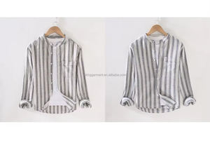 Chemise en lin rayée décontractée haut de gamme pour homme, respirante en coton avec manches longues brodées, idéale pour le printemps - Product Image 4