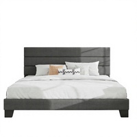 Lit plateforme moderne SHA CERLIN avec tête de lit rembourrée en tissu gris