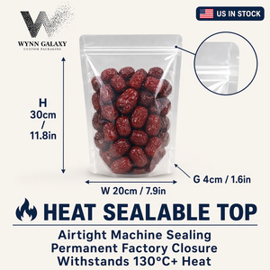 Fast Ship USA Clear Stand Up Pouch20*30*4cm 7.9*11.8*1.6in <b>Zip</b> Lock Resealable Transparent Rice Grain Coffee Nut Food <b>Bag</b> Custom - Product Image 3