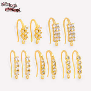 Nantong Brass <b>Earring</b> <b>Hooks</b> With Zirconium Diamonds Mixed Shapes For <b>Earring</b> Making Jewelry Findings Components - Product Image 1