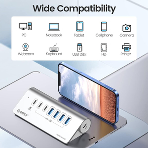 ORICO USB 3.2 Station d'accueil 10Gbps Multi 4/7 Ports Type C Hub Splitter PD60W Adaptateur <span class=keywords><strong>de</strong></span> charge Hub USB pour ordinateur portable et <span class=keywords><strong>de</strong></span> bureau - Product Image 5