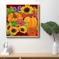 Kit de Peinture Diamant 5D à Perçage Partiel 30x30cm, Motif Automne Citrouille Tournesol Floral, Strass en Cristal, Art Diamant DIY, Décoration Murale Maison