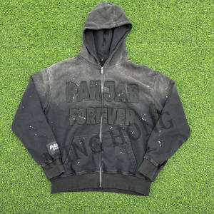 Custom Sticker Embroidery Logo Street Graffiti Splash Washed <b>Zip</b> Pullover Hoodie - Product Image 4