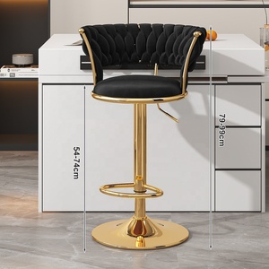 Chaise de bar nordique, mobilier de comptoir, en métal et velours, réglable, pivotante, haute, dorée, moderne, de luxe, tabouret de cuisine, chaises de bar pour table de bar - Product Image 5