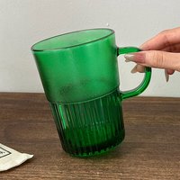 Mug en verre texturé vert, double texture, côtelé, avec poignée, pour café, thé, maison, café, restaurant, vaisselle, cadeau