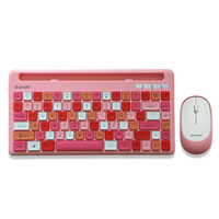 Papan ketik dan Mouse 2.4G, ramping tanpa kabel dan Mini kantor Kombo warna merah muda 84 tombol Teclado Sem Fio untuk anak perempuan