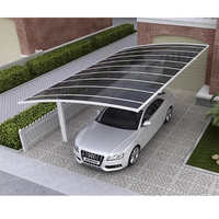 Abri de voiture à pente unique en aluminium avec toit en polycarbonate, vente en gros d'usine