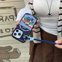 Tschick mignon denim tissu brodé ours en peluche portefeuille étui de téléphone adapté pour iPhone 16 15 14 13 Pro Max lanière couverture arrière