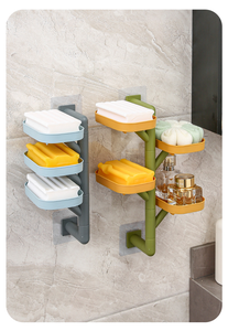 Estante de almacenamiento multicapa, jabonera giratoria para baño, estantes de almacenamiento montados en la pared, sin necesidad de perforaciones, suministros organizadores para el hogar - Product Image 3
