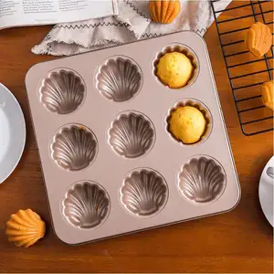 Molde de concha de banana para bolo, forma de couro cabeludo com 9 biscoitos assados em aço carbono
