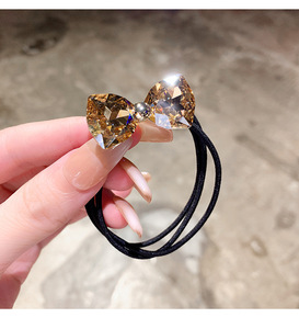 Crystal <b>Bow</b> Double Strand Hair Ties Elegant Rhinestone Hair Bands Women Ponytail <b>Holders</b> Minimalist Hair Scrunchies For Buns - Product Image 4