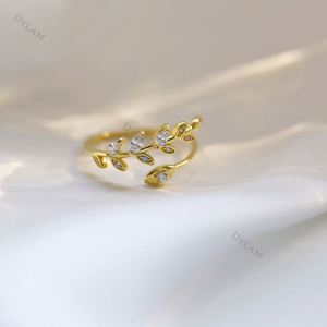 Dylam S925 Sterling <b>Silver</b> Fresh Sweet Branch Leaf Temperament Personality Fashion Trendy <b>Adjustable</b> Open <b>Rings</b> for Women Girls - Product Image 4