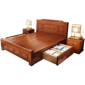 Dazhang Jiaju Chinese Style Solid Wood Double Bed 1.5m 1.8m Hand Carved Storage <b>Headboard</b> Master Bedroom Furniture - Product Image 5