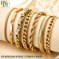 Bracelet Chaîne Cubaine en Acier Inoxydable Plaqué Or 18K, Personnalisé OEM, Étanche, pour Hommes et Femmes, avec Cordon Tressé Façon Serpent