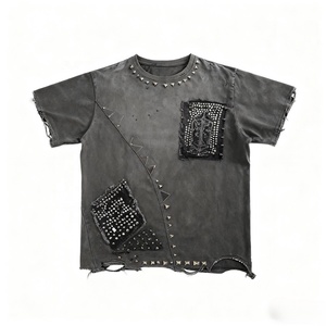 <span class=keywords><strong>Qt</strong></span> Người Đàn Ông Của Thời Trang Thương Hiệu Nhà Sản Xuất Tùy Chỉnh Retro Đường Phố Giản Dị Axit Rửa Rhinestone Phức Tạp Thêu 100% Cotton Thường Xuyên Phù Hợp - Product Image 1