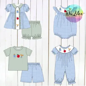 学校に戻る女の赤ちゃんの衣装子供服のためのアップルブティック刺繍カスタムカラー卸売子供ファンシー服