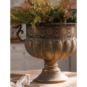 European Retro Antique Gold Floral Container Wedding Banquet Table <strong>Flower</strong> Decoration Hollow Out Carve <strong>Vase</strong> - Product Image 5
