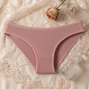 Culottes de bikini côtelées en coton pour femmes, couleur unie, taille mi-haute, confortables, pour le sport - Product Image 3