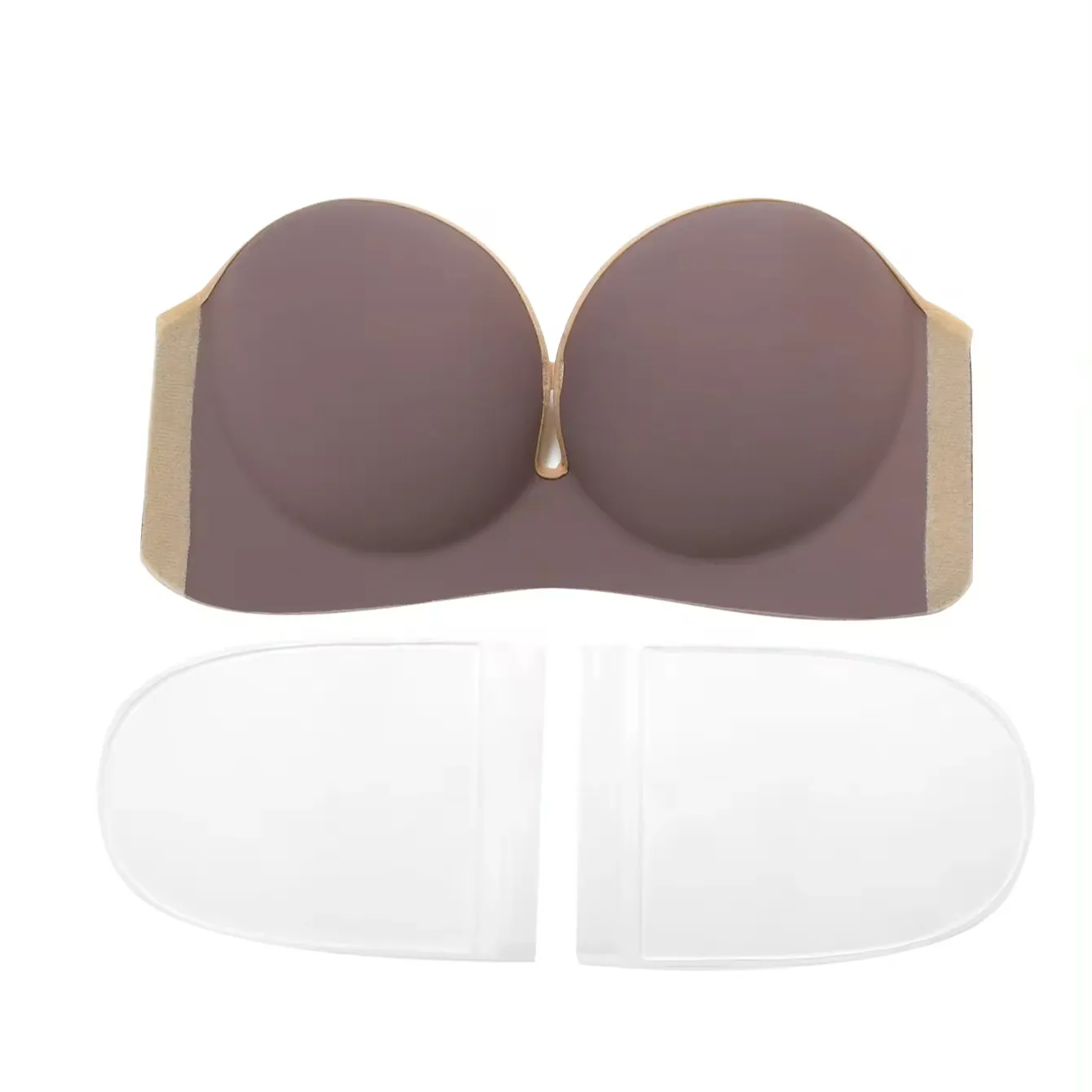 Strapless Bras Underwire Half Cup With Adhesive Deep U Plunge Solid Pattern Plain Women's Comfortable Seamless For Women