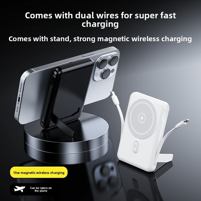 Magnetic Wireless Power Bank 10000mAh Portable Charger 22.5W PD Fast Charging Built-in Cables LED Display Battery Pack