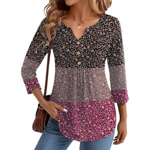 Womens Floral Print Blouse Three Quarter Sleeve V Neck Chiffon <b>Top</b> Casual Work Shirt Sheer <b>Layer</b> S 3XL - Product Image 1