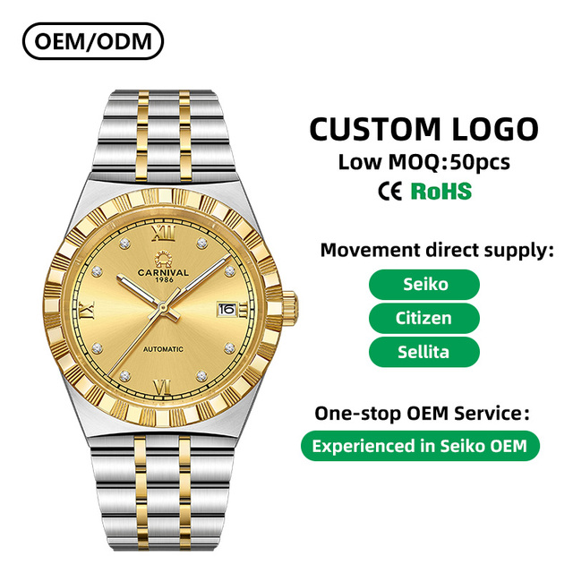 CARNIVAL OEM/ODM Luxury Automatic Diver Mechanical Watch for Men 41mm Stainless Steel Business Luxury Fashion with Custom logo