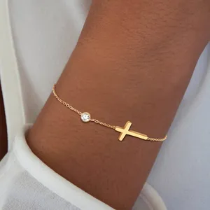 New Fashion 18k Gold Plated Stainless Steel Cross Pendant with Zirconia Bracelet High Jewellery Women's Bracelets
