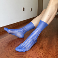 Chaussettes fines bleu marine pour hommes, style classique, en nylon, à bord souple sans rehaussement, anti-gouttelettes, pour tenue professionnelle formelle