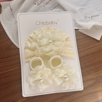 Conjunto de Gorro y Calcetines para Bebé Recién Nacido con Diseño de Flor de Perla, Calcetines de Algodón para Bebés Niñas, Venta al Por Mayor