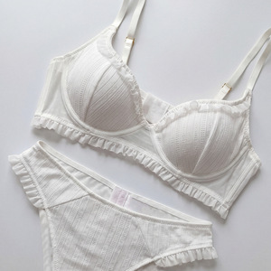 Set Lingerie Donna Stile Francese con Volant, <span class=keywords><strong>Reggiseno</strong></span> Push-up e Slip in Jacquard <span class=keywords><strong>Bianco</strong></span> a Rete, 2 Pezzi, Intimo per Uso Quotidiano - Product Image 6