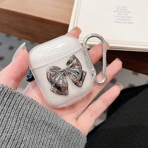 Funda de lujo para auriculares inalámbricos con lazo de lentejuelas en polvo con purpurina 3D para <span class=keywords><strong>Airpods</strong></span> Pro 3 <span class=keywords><strong>2</strong></span> <span class=keywords><strong>Gen</strong></span> 1, funda transparente para auriculares, llavero con lazo con gancho - Product Image 5