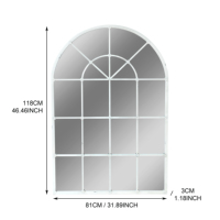 Espejo Metálico Arqueado Blanco Envejecido Hecho a Mano de 31.89" de Ancho x 46.46" de Largo, Espejo Metálico con Diseño Rústico de Ventanas