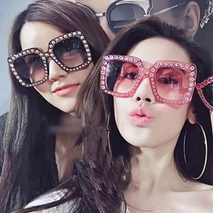 Maidis Square <b>Large</b> <b>Frame</b> Sunglasses Black Diamond Encrusted UV400 Women Fashionable Style - Product Image 2
