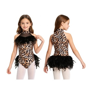 Justaucorps imprimé animal pour filles, motif vache, léopard, plumes, volants, col licou, costume de danse, spectacle, tenue de fête, personnalisable - Product Image 2