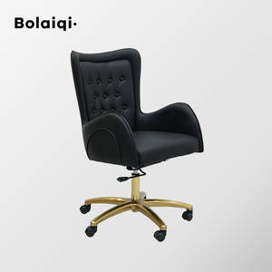 Bolaiqi Chaise de manucure de direction au design moderne pour les techniciens des ongles Roues réglables pivotantes confortables en métal doré - Product Image 1