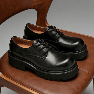 Chaussures à lacets en cuir de vachette pour hommes avec plateforme à talon épais, bout fermé, légères et respirantes pour toutes les saisons - Product Image 1